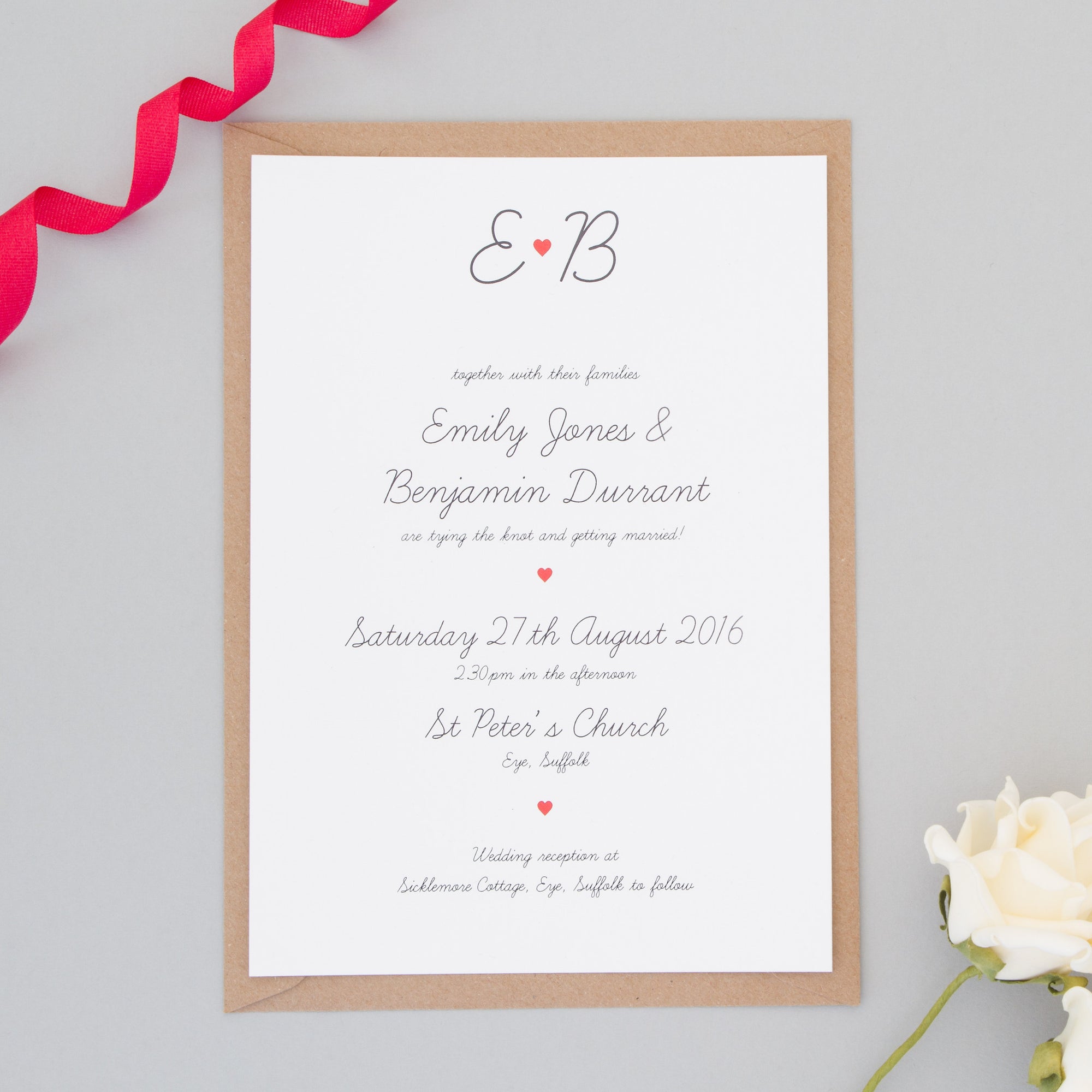 Red Heart Monogram Wedding Invitation Set