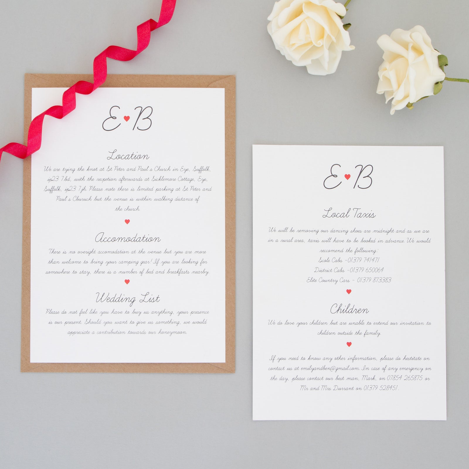 Red Heart Monogram Wedding Invitation Set