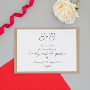 Red Heart Monogram Wedding Invitation Set