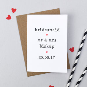 Personalised Bridesmaid Card