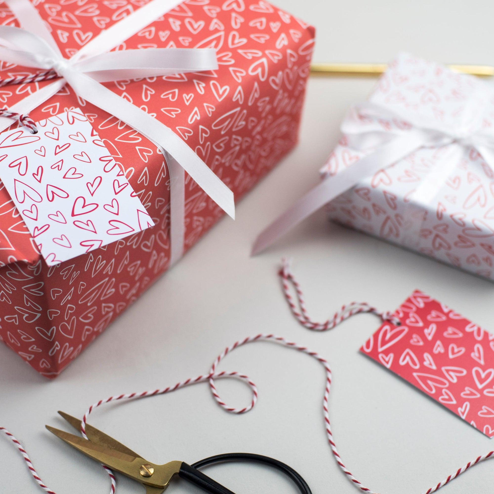 Handdrawn Heart Valentine's Wrapping Paper Set