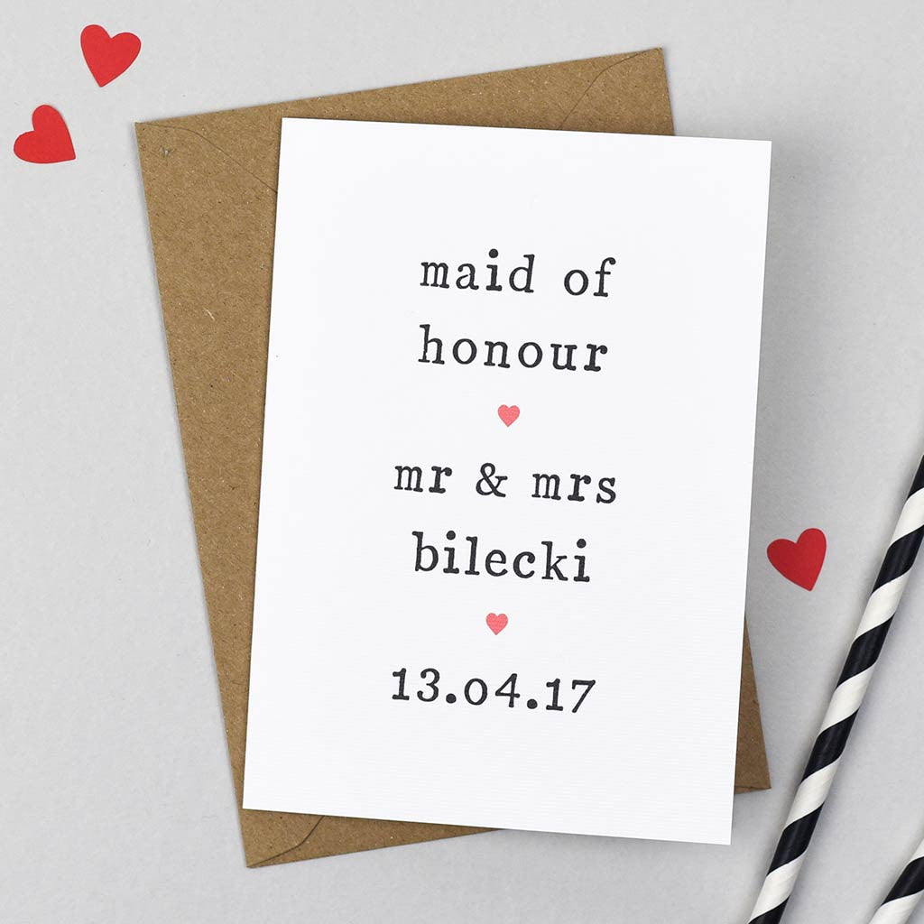 Personalised Maid Of Honour Card