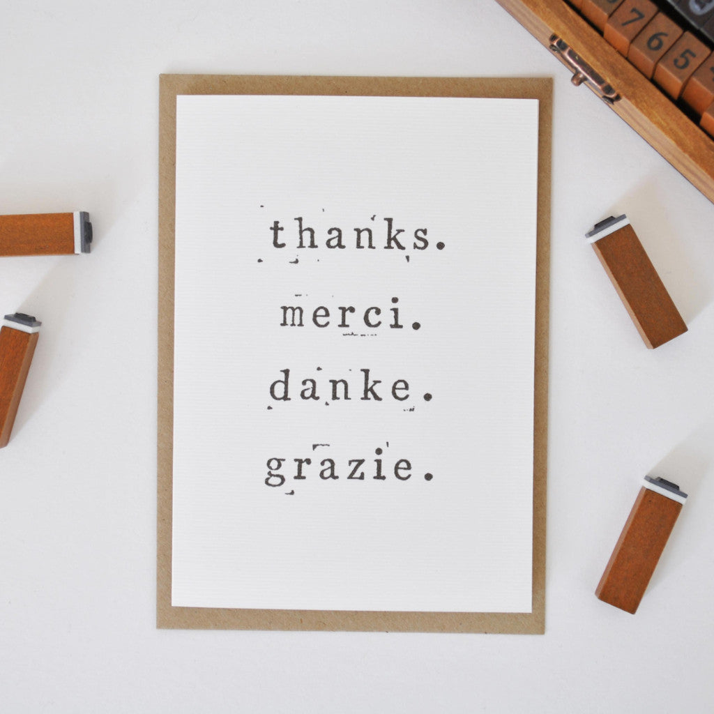 'Thanks. Merci. Danke. Grazie.' Thank You Card